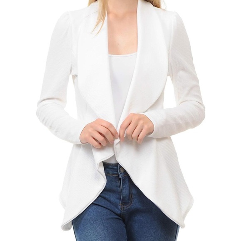 SSOULM Women's Long Sleeve Classic Draped Open Front Lightweight Blazer- Size:M